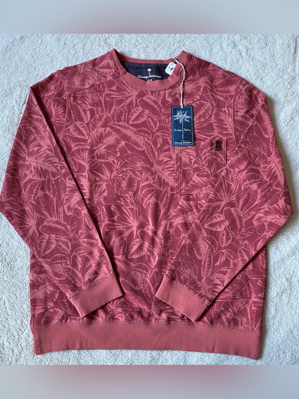 NWT Tommy Bahama Ben & Terry Twilight Palms Sweatshirt Men's Sz S Seashell $128
